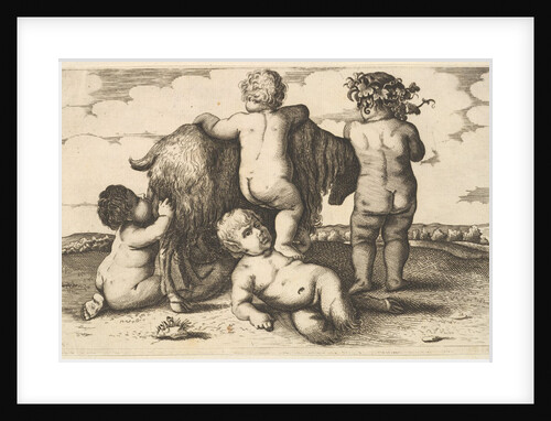 Four boys, a young satyr and a goat, 17th century by Wenceslaus Hollar