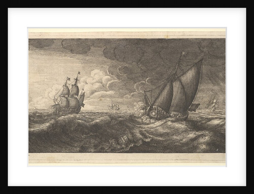 A yacht and three warships in a storm, 1665 by Wenceslaus Hollar