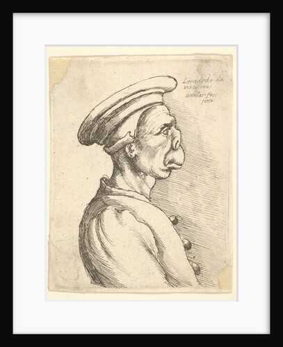 Bust of a man with a flat nose and protruding mouth, wearing flat cap and buttoned coat in…, 1660 by Wenceslaus Hollar