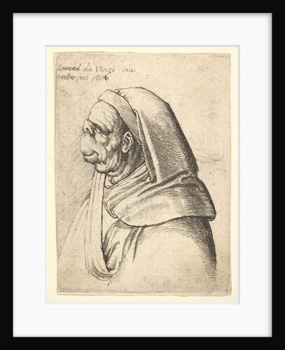 Bust of a man with a small turned-up nose and very high upper lip, wearing hood, in profil…, 1666 by Wenceslaus Hollar