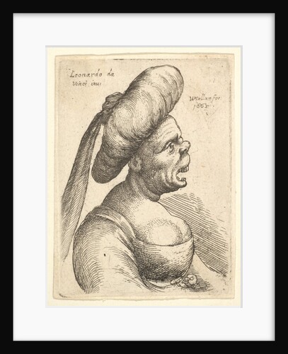 Bust of woman with wide open mouth and up-turned nose, wearing large flat turban with clot…, 1665 by Wenceslaus Hollar
