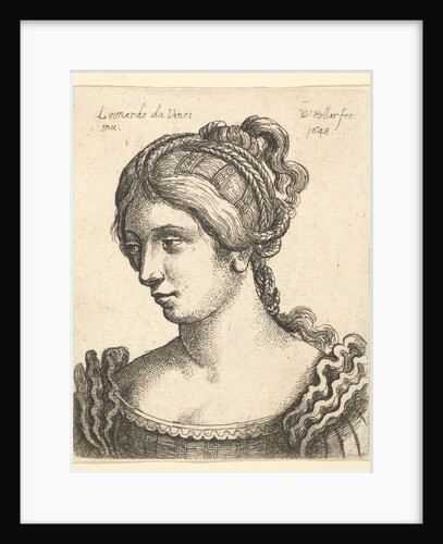 Bust of a woman looking downwards towards left with elaborately decorated hair, 1648 by Wenceslaus Hollar