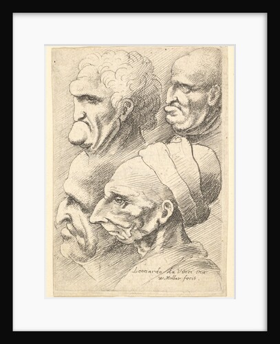 Four grotesque heads in profile to left, 1625-77 by Wenceslaus Hollar