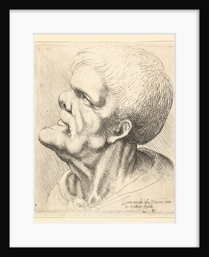 Head of a man with protruding chin and snub nose looking upwards in profile to left, 1625-77 by Wenceslaus Hollar
