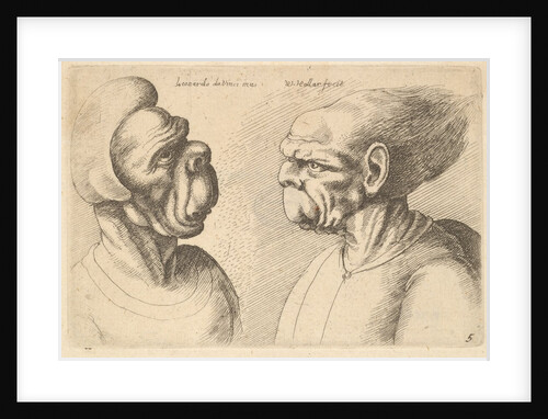 Two deformed heads facing inwards, 1625-77 by Wenceslaus Hollar