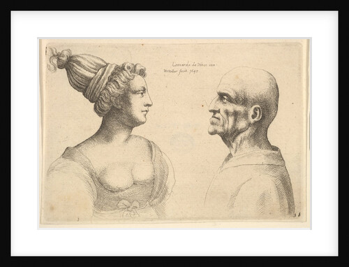 A female with hair tied back and a bald male facing each other, 1645 by Wenceslaus Hollar