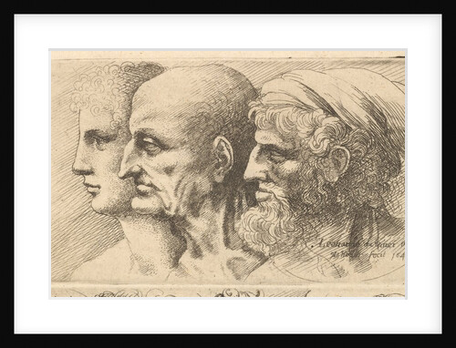 Row of three heads in profile to left, 1645 by Wenceslaus Hollar