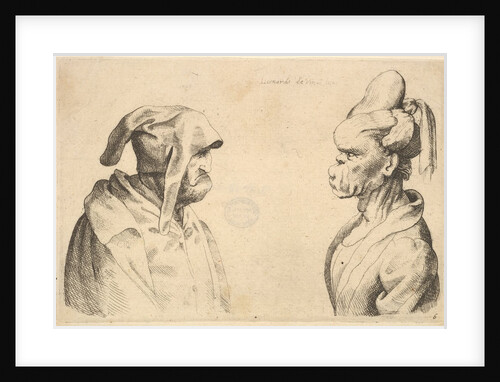Two deformed heads facing each other, 1625-77 by Wenceslaus Hollar