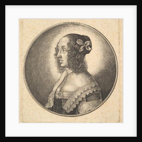 Woman with dark hair and a bow in profile to the left, 1642 by Wenceslaus Hollar