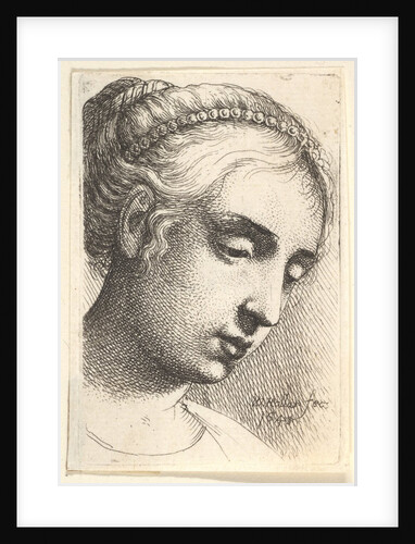 Woman with string of pearls in her hair looking downwards to right, 1645 by Wenceslaus Hollar