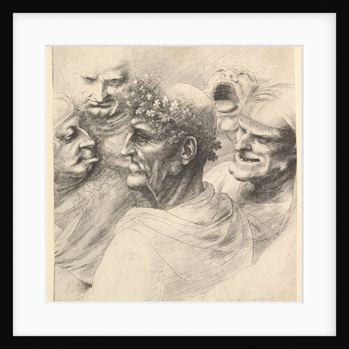 Five grotesque heads, including an elderly man with an oak leaf wreath, 1646 by Wenceslaus Hollar
