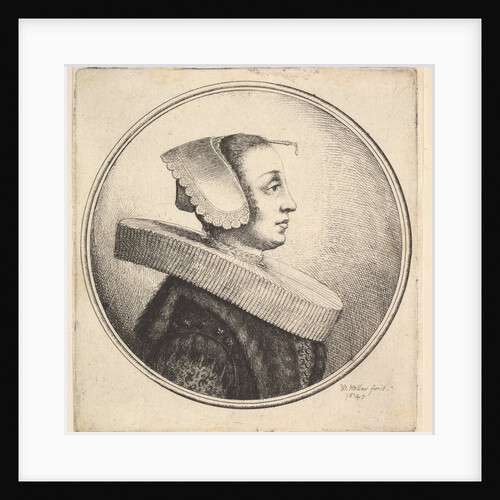 Woman with circular ruff, bonnet and hair-pin, in profile to right, 1645 by Wenceslaus Hollar
