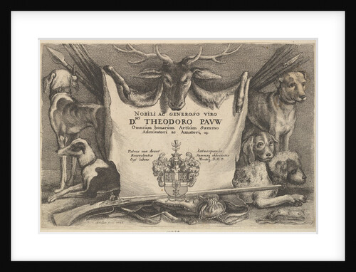 Titlepage with hounds and hunting equipment, 1646 by Wenceslaus Hollar