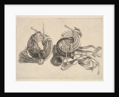 Five hunting horns, 1625-77 by Wenceslaus Hollar
