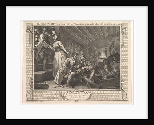 The Idle 'Prentice Betrayed by his Whore and Taken in a Night Cellar with hi…, September 30, 1747 by William Hogarth