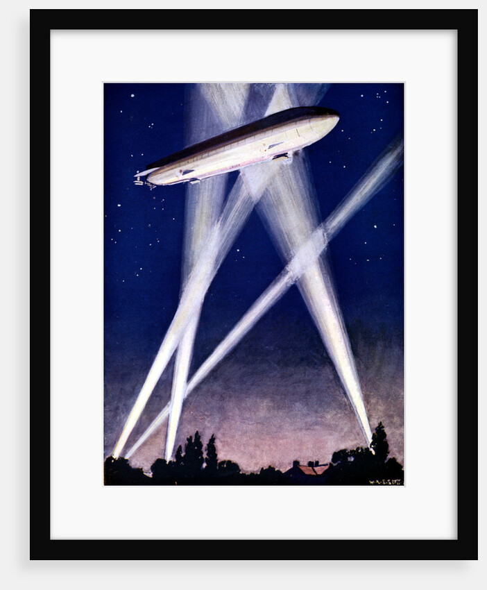 Zeppelin airship caught in searchlights during a bombing raid over England, 1916 by Unknown