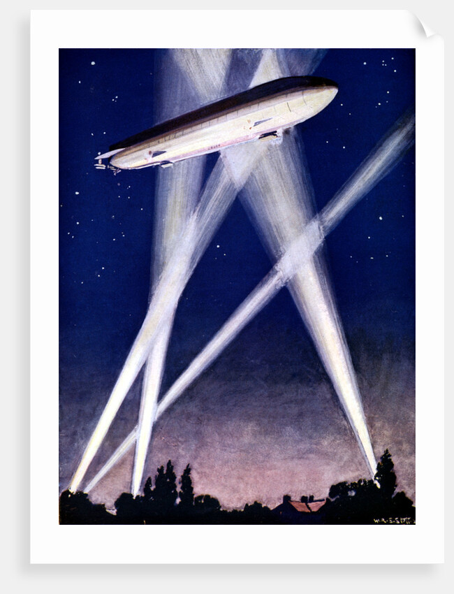 Zeppelin airship caught in searchlights during a bombing raid over England, 1916 by Unknown