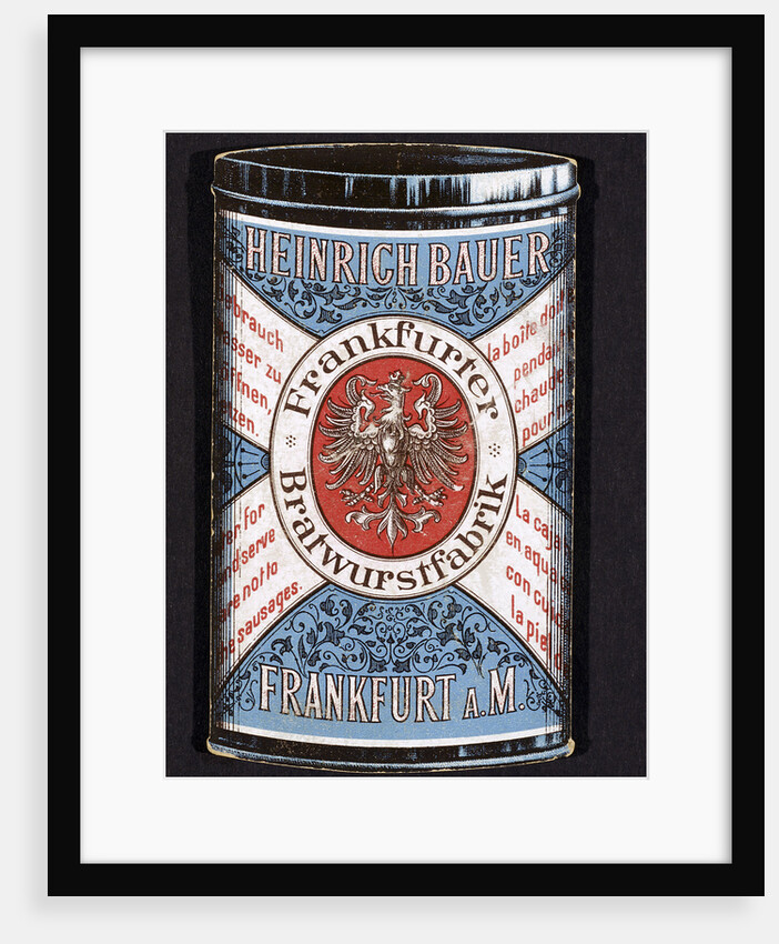 Trade card for tinned Frankfurters produced by Heinrich Bauer of Frankfurt am Main, Germany, c1895 by Unknown