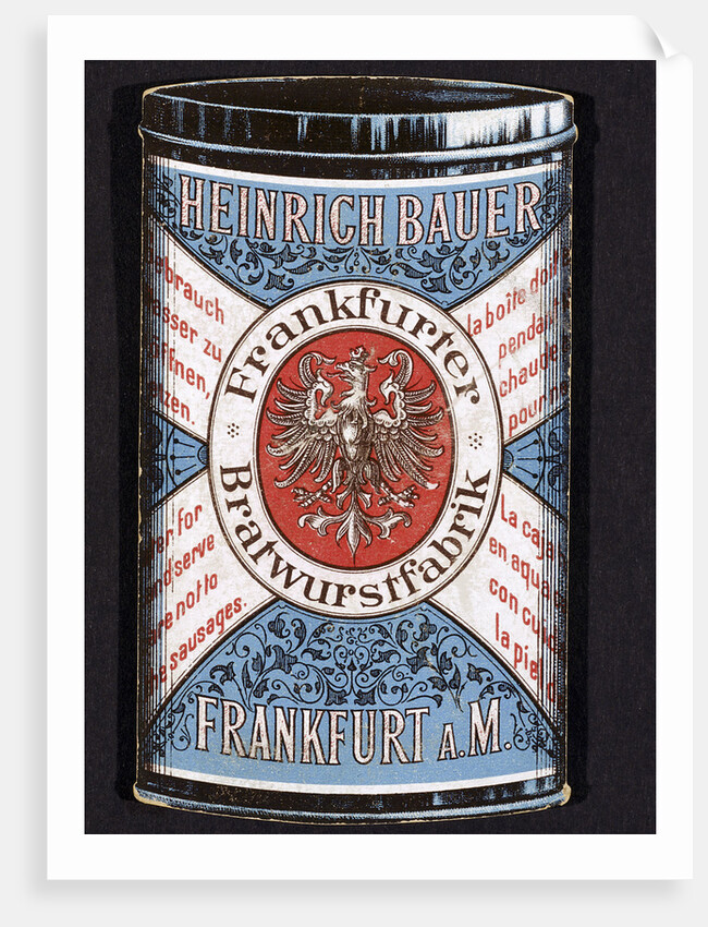 Trade card for tinned Frankfurters produced by Heinrich Bauer of Frankfurt am Main, Germany, c1895 by Unknown
