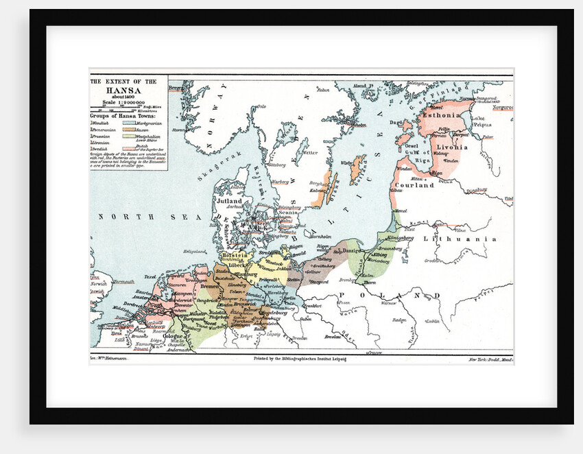 Map of the extent of the Hanseatic League in about 1400 by Unknown
