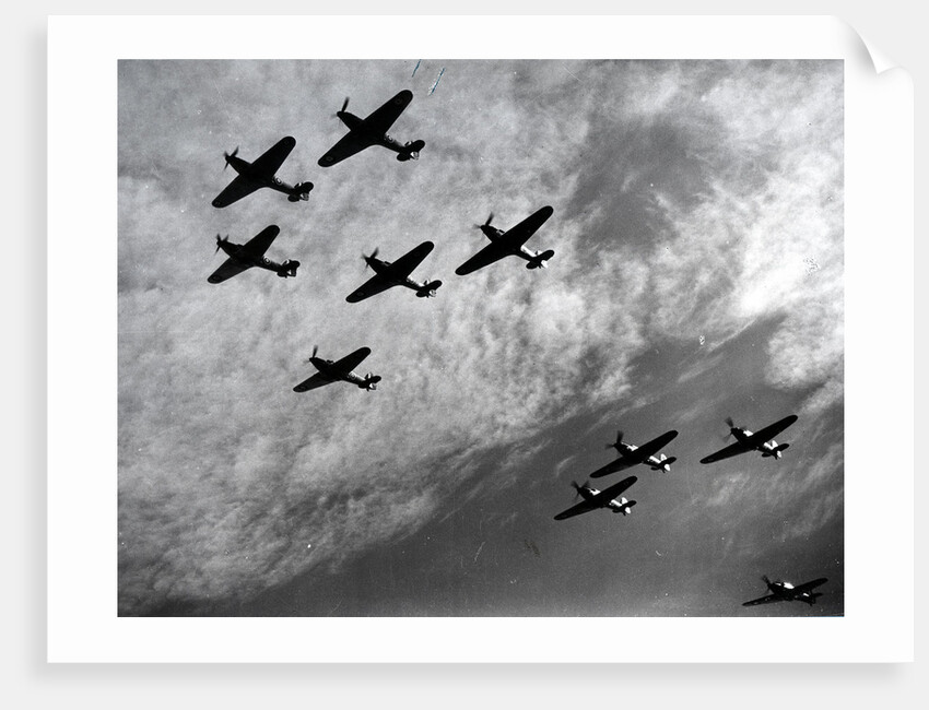 Hawker Hurricanes flying in formation, Battle of Britain, World War II, 1940 by Unknown