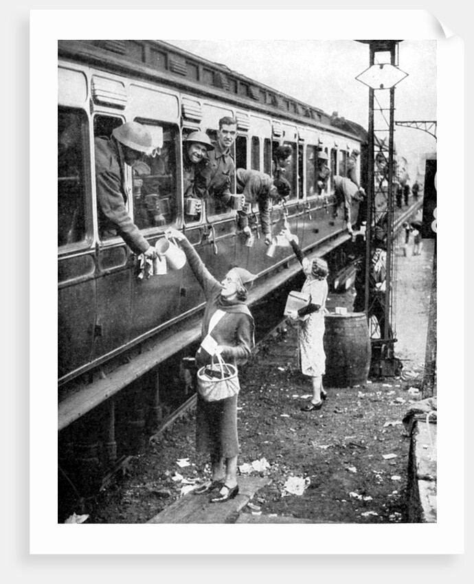 Local residents supplying refreshments to soldiers evacuated from Dunkirk, World War II, 1940 by Unknown