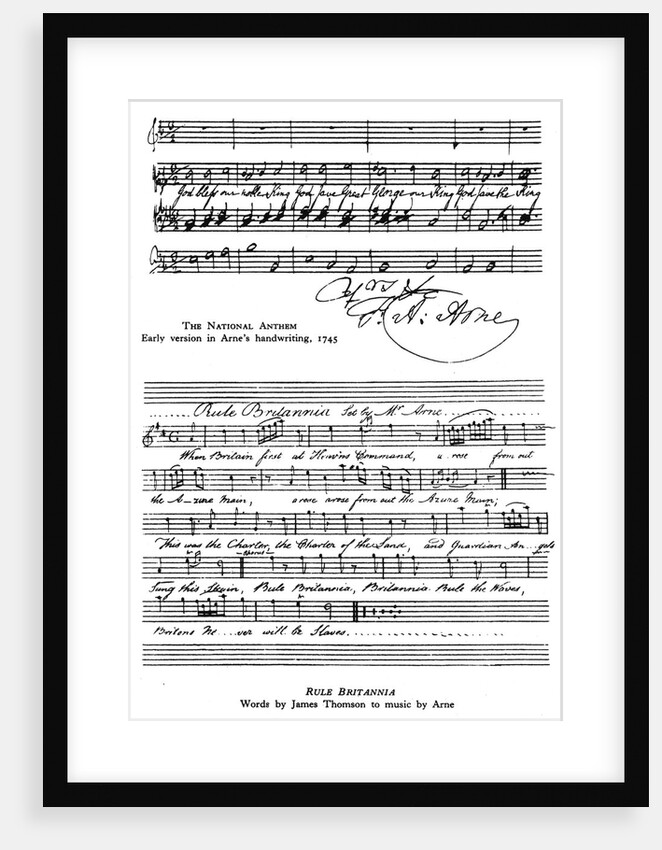The National Anthem and Rule, Britannia, 18th century by Thomas Arne