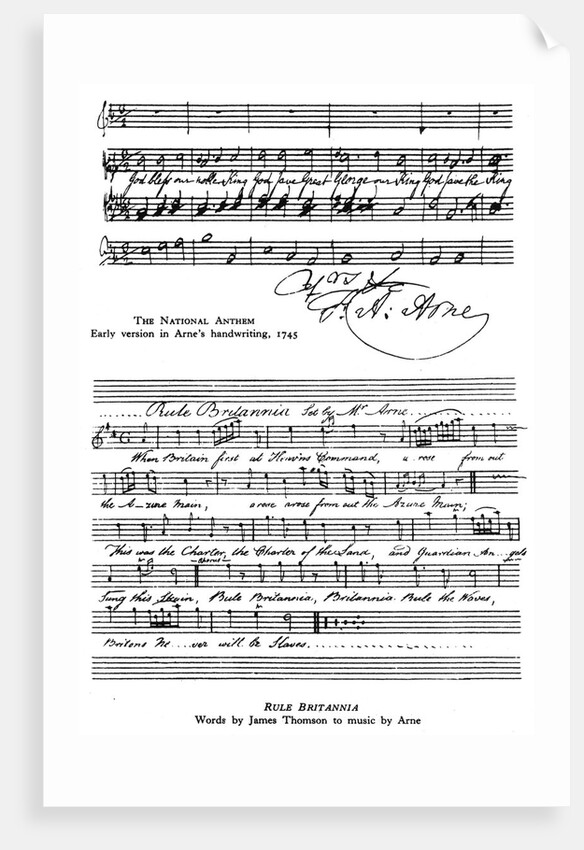 The National Anthem and Rule, Britannia, 18th century by Thomas Arne
