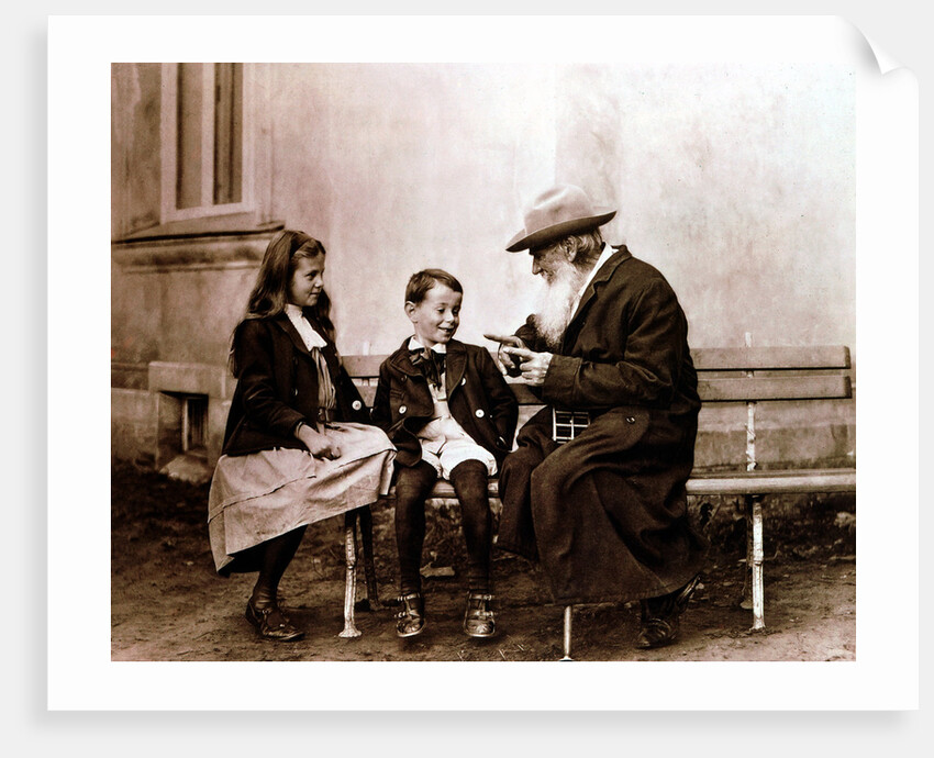 Leo Tolstoy, Russian writer, philosopher and mystic, telling his grandchildren a story, c1890-1910 by Unknown
