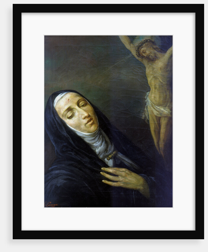 St Rita de Cascia in ecstasy in front of the figure of Christ on the cross, 19th century by Anonymous