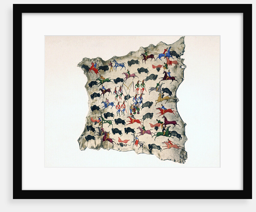 Moose skin by North American Shoshone Indian, showing Buffalo hunt, 20th century by Katsikodi