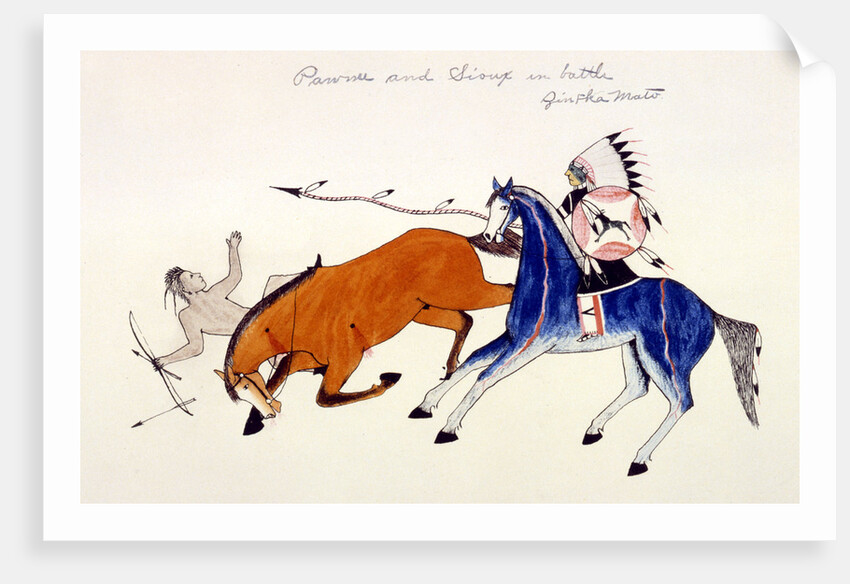 Unhorsing of a Pawnee warrior by Dakota Sioux warrior Zintka Mato (Dog Bear), c1889-1927 by Kills Two