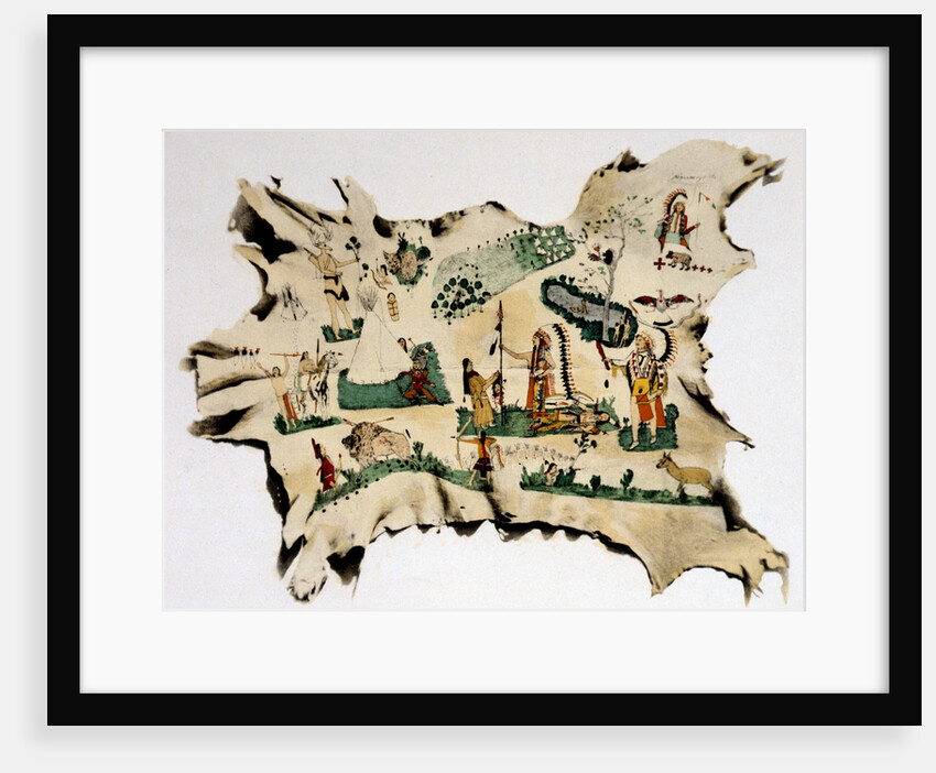 Native American painting on animal skin, 19th century by Silver Horn