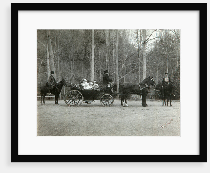 Tsar Nicholas II of Russia with his family in the park of Tsarskoye Selo, Russia, 1900s. by K von Hahn