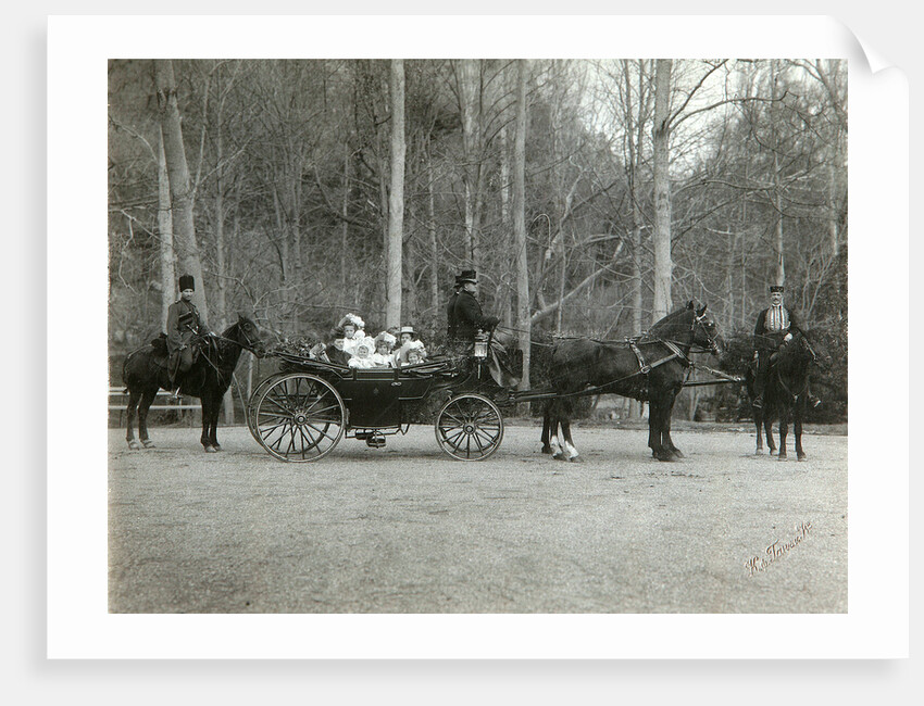 Tsar Nicholas II of Russia with his family in the park of Tsarskoye Selo, Russia, 1900s. by K von Hahn