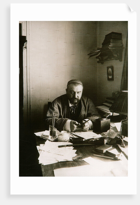 Alexander Kuprin, Russian author, at his desk, Gatchina, Russia, early 20th century. by Karl Karlovich Bulla