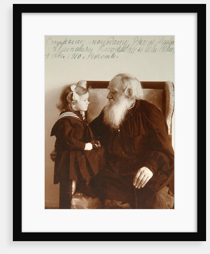 Russian author Leo Tolstoy with his granddaughter Tatiana, Yasnaya Polyana, Russia, c1910. by Vladimir Grigorievich Chertkov
