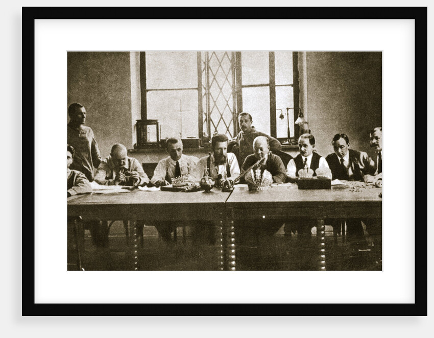 Soviet experts appraising the confiscated Russian crown jewels by Unknown