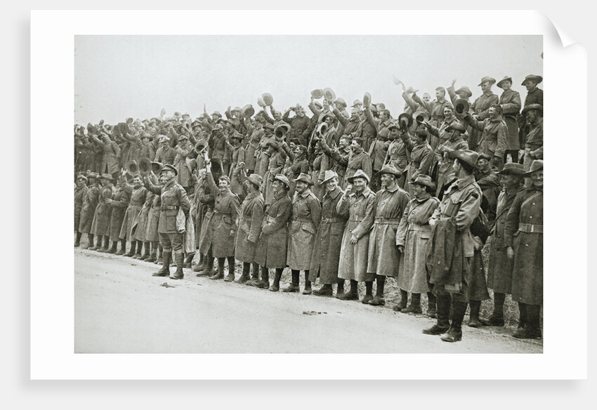 Australians cheer King George V, France, World War I, 1916 by Unknown