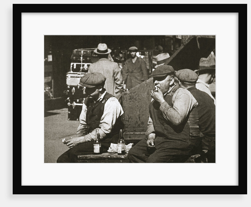 Day labourers having a hot dog and lemonade, Battery Park, New York, USA, early 1930s by Unknown