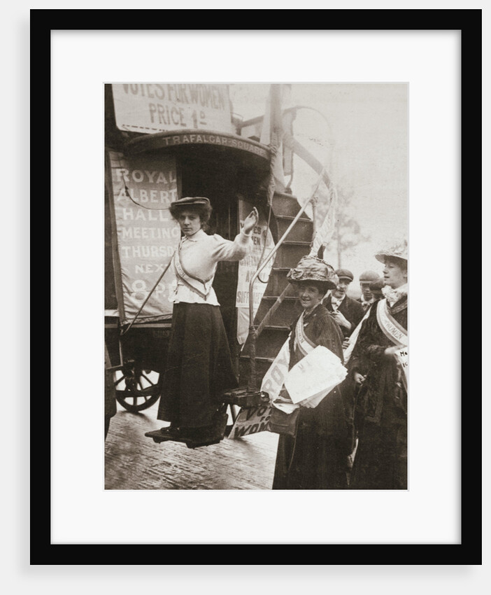 Barbara Ayrton, British suffragette, campaigning on the Votes for Women bus, October 1909 by Unknown