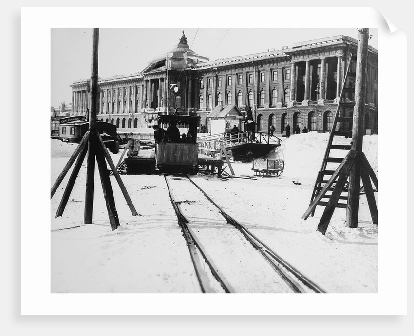 Suburban train station in fornt of the Academy of Arts, St Petersburg, Russia, c1896-c1898 by Unknown