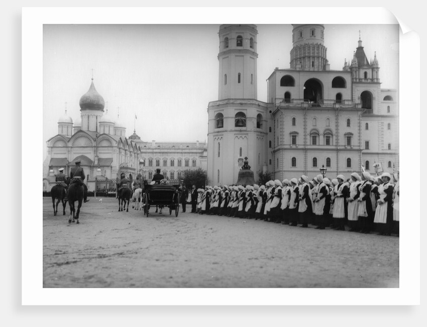 Tsar Nicholas II reviewing the parade of the pupils of Moscow in the Kremlin, Russia, 1912 by K von Hahn