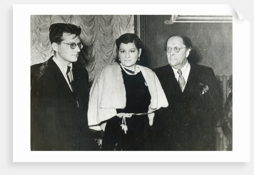 Russian composer Dmitri Shostakovich, singer Maria Maksakova and writer Aleksey Tolstoy, 1943 by Unknown