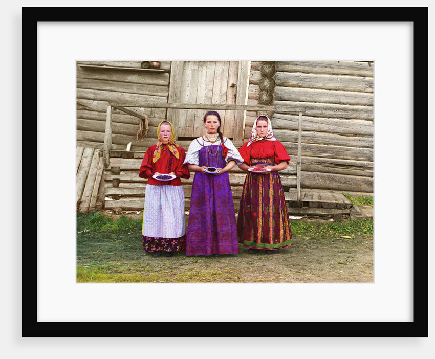 Young Russian peasant women, Sheksna River, near the small town of Kirillov, Russia, 1909 by Sergey Mikhaylovich Prokudin-Gorsky