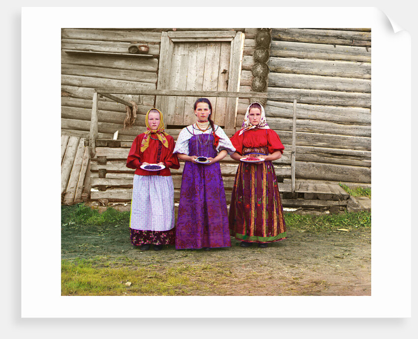 Young Russian peasant women, Sheksna River, near the small town of Kirillov, Russia, 1909 by Sergey Mikhaylovich Prokudin-Gorsky
