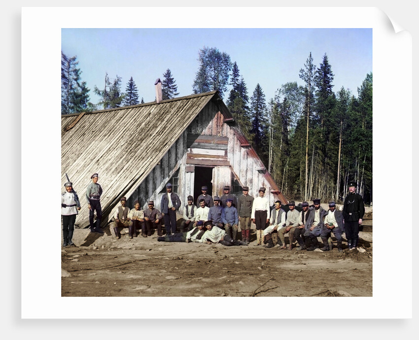 Austro-Hungarian prisoners of war near a barracks, Karelia, Russia, WWI, 1915. by Sergey Mikhaylovich Prokudin-Gorsky