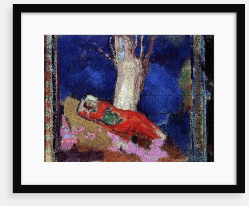 A Woman Lying under the Tree, 19th or early 20th century. by Odilon Redon