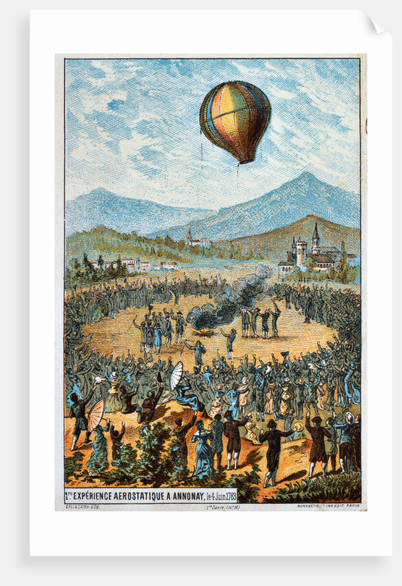First test flight of a hot air balloon at Annonay, France, 4 June, 1783 (1890s) by Anonymous