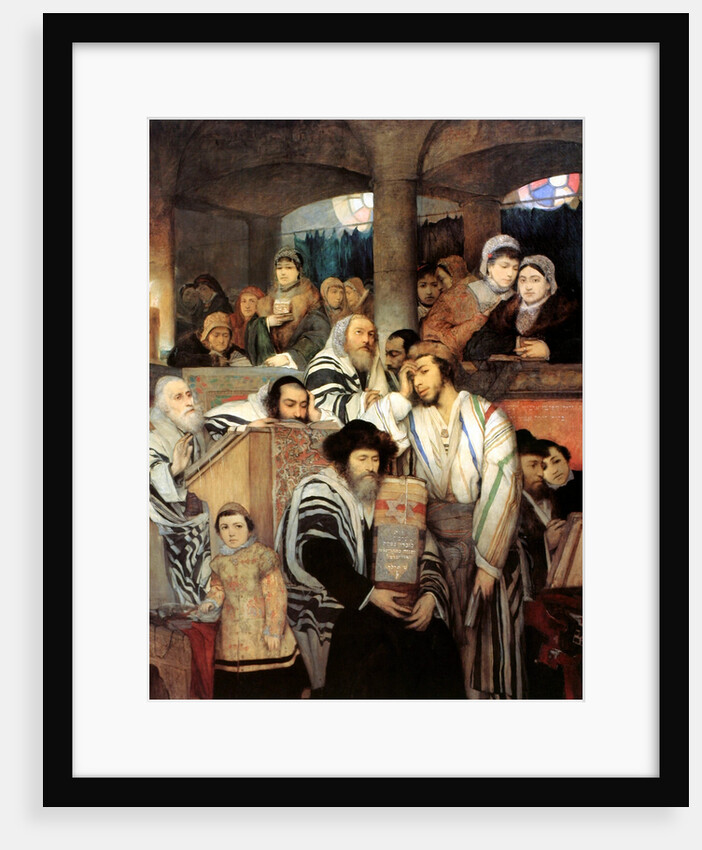 Jews praying in the Synagogue on Yom Kippur, 1878. by Maurycy Gottlieb